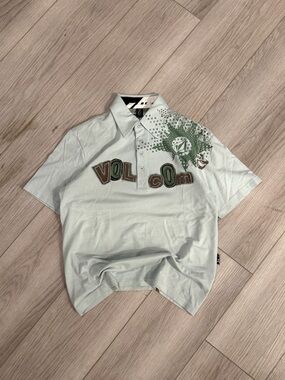 Vintage Kids Single Stitch Volcom Mint Green Logo Polo with Sick Graphic
